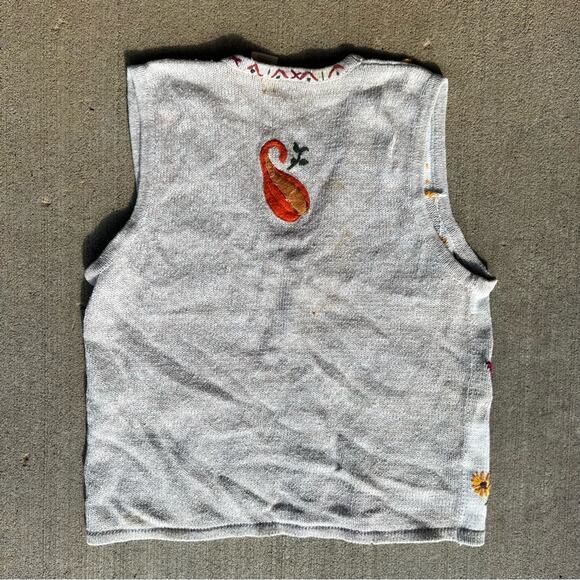 Vintage Fall Scarecrow Squash Pumpkin Knit Sweater Vest Patchwork Sampler LARGE - Picture 2 of 7